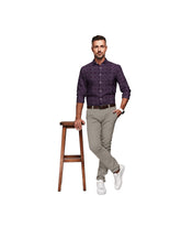 BURNT VIOLET WITH IVORY & WHITE DOTTED PRINT COTTON SHIRT